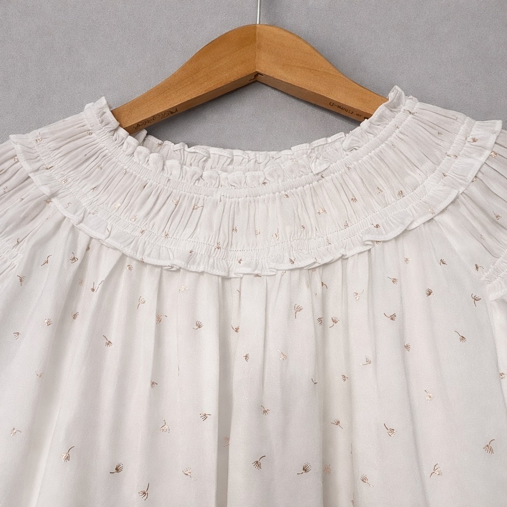 Current Air White Ruffle Neck Blouse Small Metallic Dot Cottagecore Boho - Picture 3 of 7